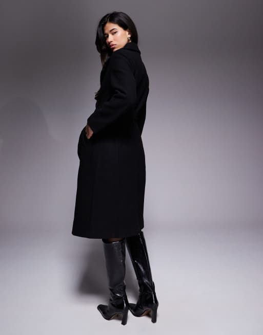 Forever New formal wrap coat in warm black