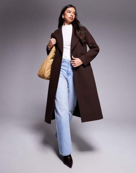 Forever New formal wrap coat in warm chocolate brown - view 1