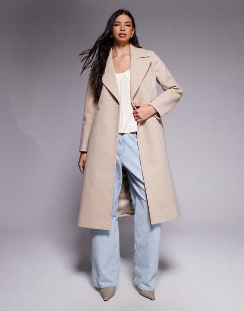 Forever New formal wrap coat in warm oatmeal - view 1