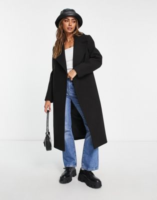 Forever New formal wrap coat with tie belt in black