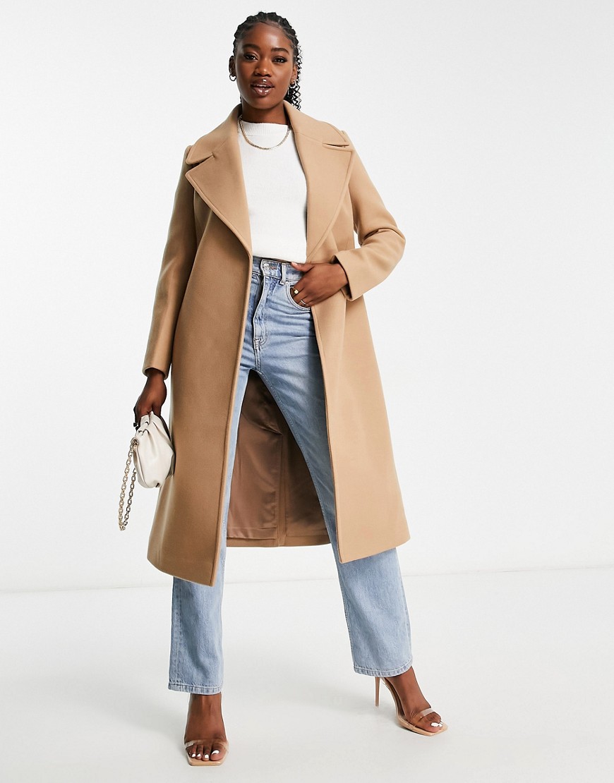 Forever New formal wrap coat with tie belt in camel-Neutral