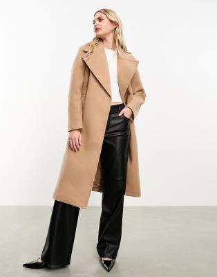 Forever New formal wrap coat with tie belt in camel - ASOS Price Checker