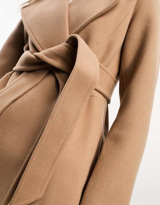 Forever New formal wrap coat with tie belt in camel ASOS