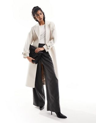 Forever New formal wrap coat with tie belt in cream