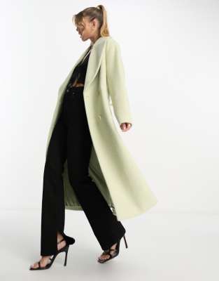 Forever New formal wrap coat with tie belt in textured green