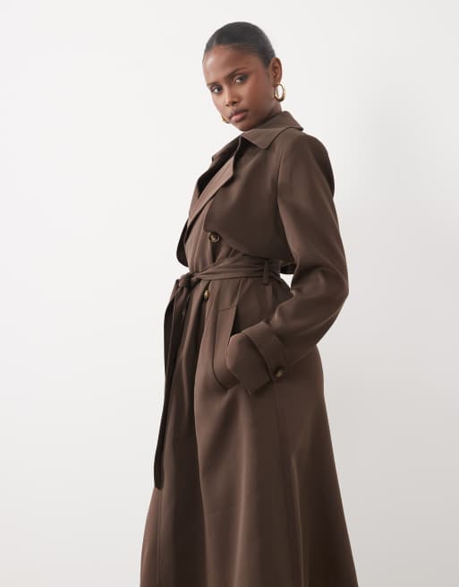 Forever New - gabardina larga con cinturón y botones en chocolate, 2 de 4