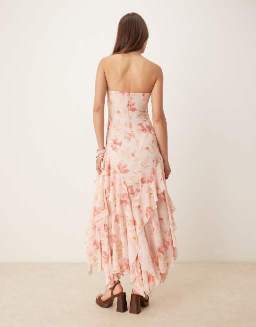 Forever New – Geblümtes Maxikleid in Apricot mit Rüschen, 4 von 4