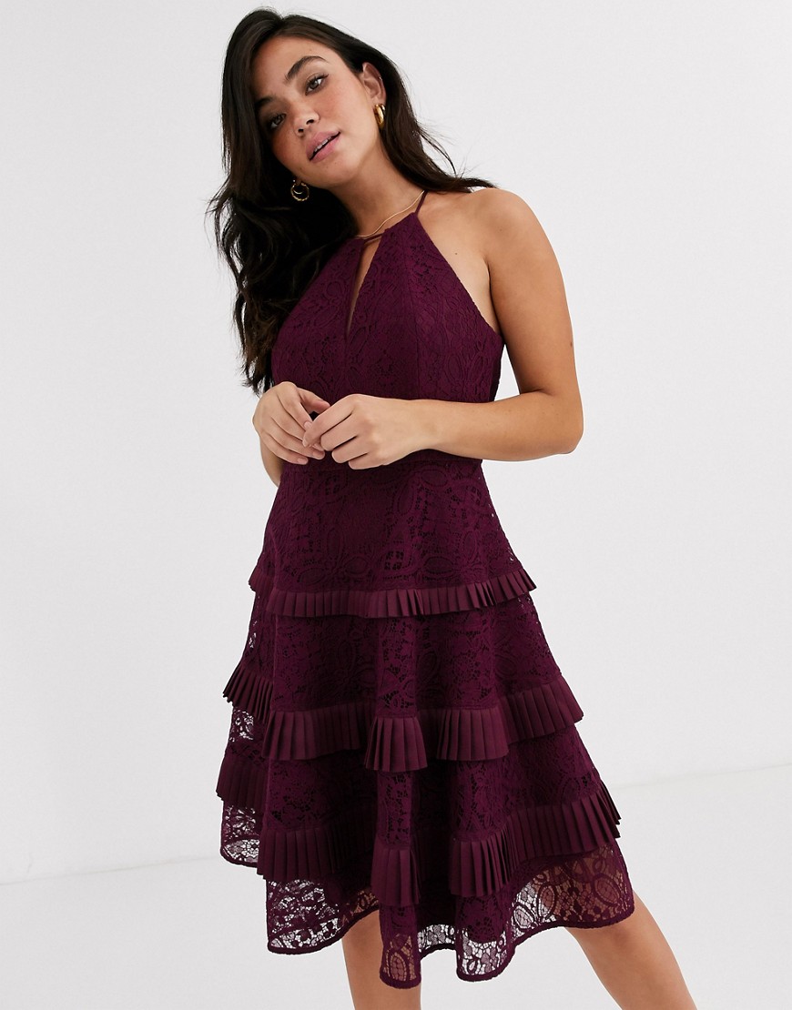 Forever New - Gelaagde mini-jurk met halternek in dieppaars-Rood