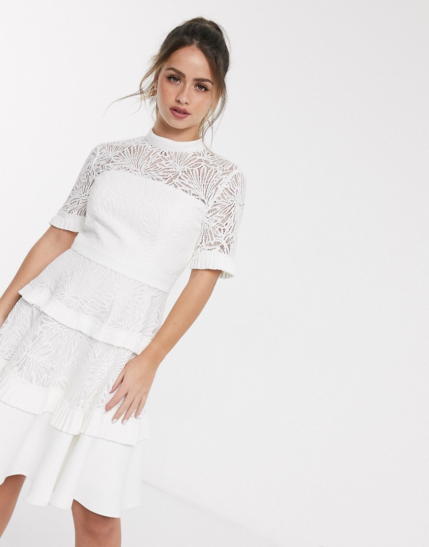 Forever New - Geplooide kanten mini-jurk in wit