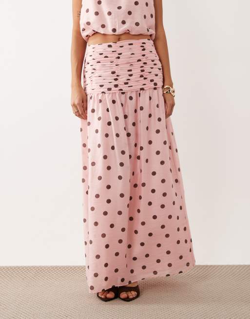 Forever New - Gerimpelde maxirok in roze met stippen, deel van co-ord set, 2 van 5