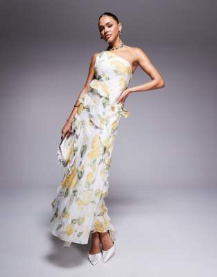 Forever New - Gerüschtes Maxikleid mit One-Shoulder-Träger und gelbem Blumenmuster