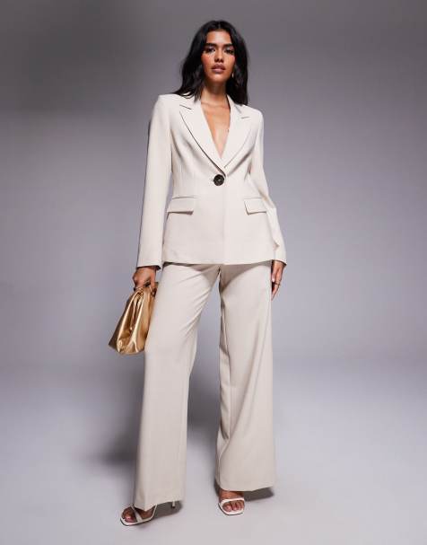 Forever New gold button suit co-ord in beige - view 1