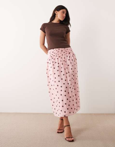 Forever New - Gonna lunga arricciata rosa a pois in coordinato - view 1