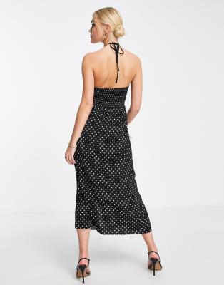 Forever New halter midi dress in black polka dot | ASOS