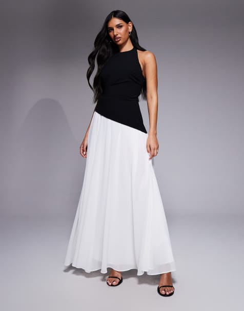 Forever New halter neck contrast colour block midi dress in mono