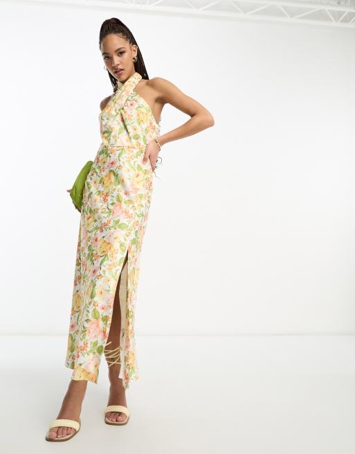 Halter neck best sale floral maxi dress