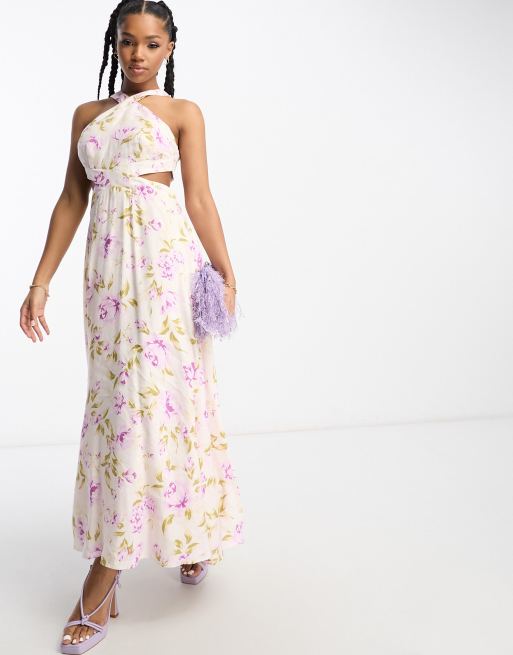 Forever New halter neck open back maxi dress in lilac floral