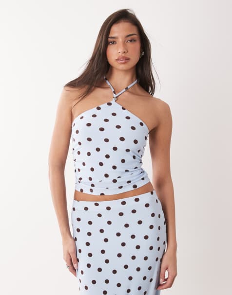 Forever New halter neck top in blue polka dot (part of a set) - view 1