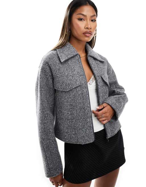 Forever New – Hemdjacke in Anthrazit mit Reißverschluss