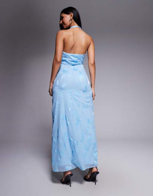 Forever New high cowl neck devoure maxi dress with slit back in pale blue, 4 of 4