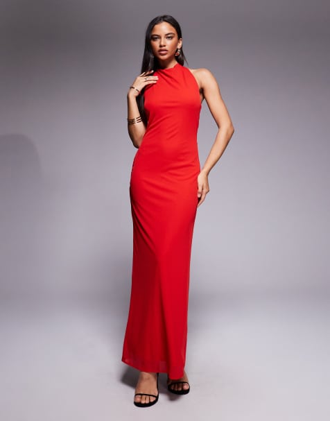 Forever New high cowl neck knot drape detail back maxi dress in red - view 1