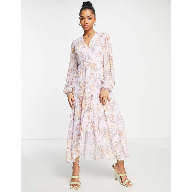 Ruffle sleeve high 2024 low maxi dress