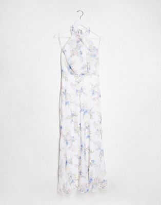 Forever New high neck maxi dress in bluebell ivory floral print-Multi
