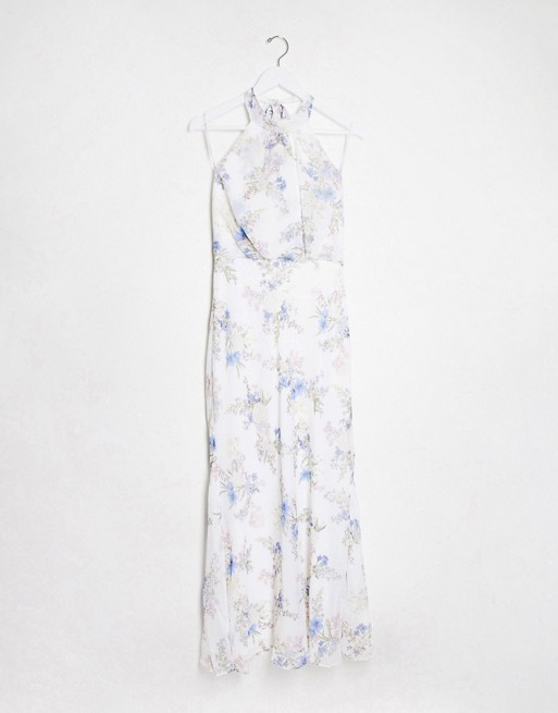 Forever New high neck maxi dress in bluebell ivory floral print