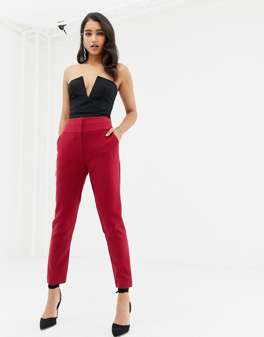 Forever New high waisted belted tailored trousers in red