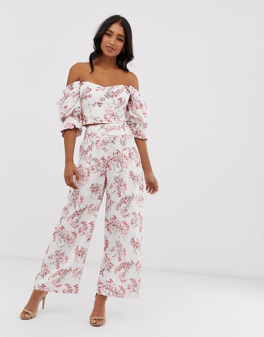Forever New high waisted wide leg trousers in floral print co-ord-Multi
