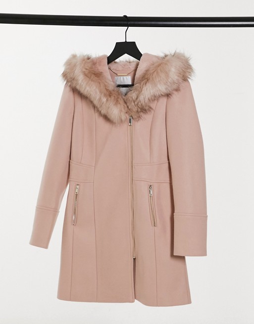 Forever New hooded faux fur coat in oatmeal
