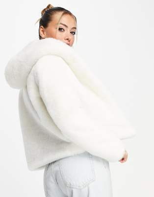 Forever New hooded faux fur coat in winter white