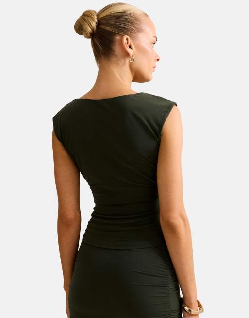 Forever New - Jazelle - Timiangrøn top med drapering og metaldetalje - Del af sæt, 3 af 4