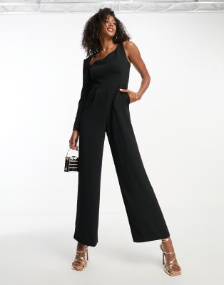 Forever New - Jumpsuit in Schwarz mit einem Ärmel und Zierausschnitt