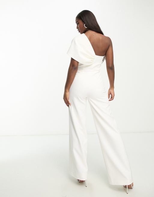 Forever New - Jumpsuit met afhangende schouder en strik in ivoorwit, 3 van 4