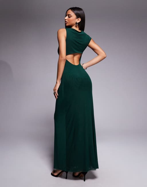 Forever New - Karina - Robe longue en tulle à détail nœud - Vert foncé, 3 de 4