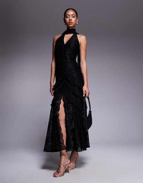 Forever New scarf neck ruffle lace maxi dress