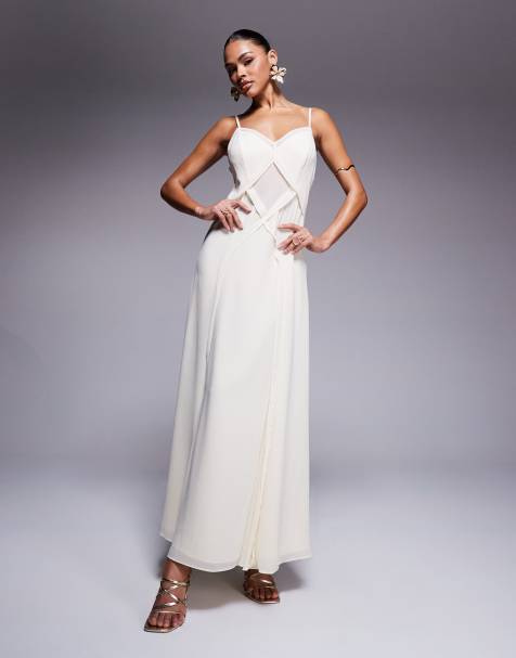 Forever New criss cross godet maxi dress in cream