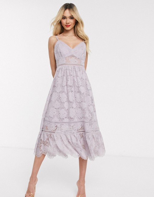 Forever New lace cami midi dress in lavender