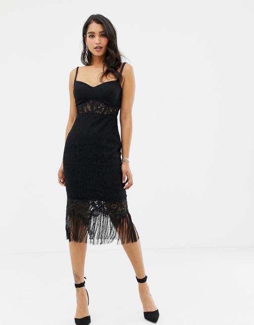 Black tassel 2024 midi dress