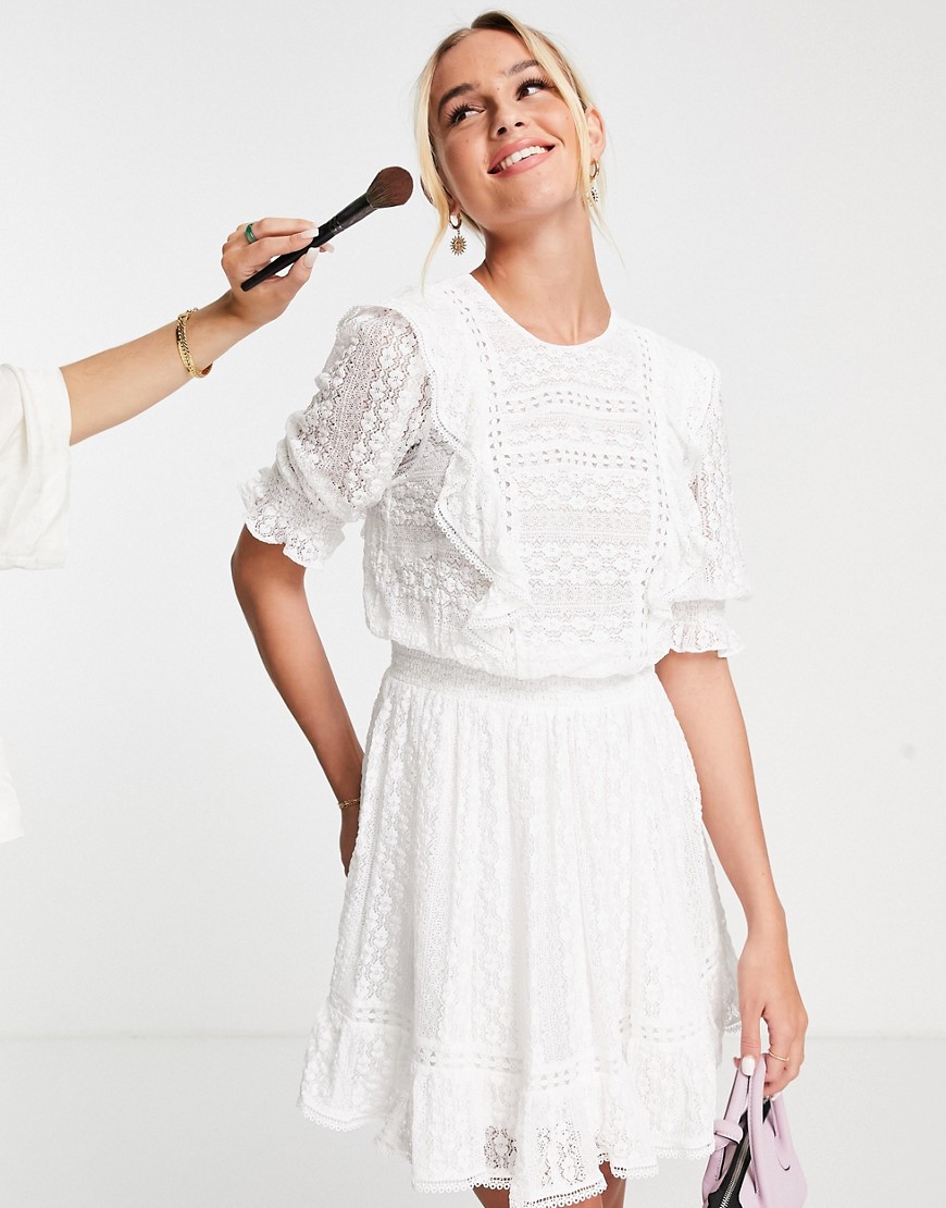 Forever New lace mini dress in porcelain-White