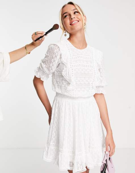 Forever New lace mini dress in porcelain