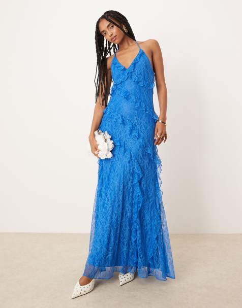 Forever New lace ruffle maxi dress in cobalt - view 1