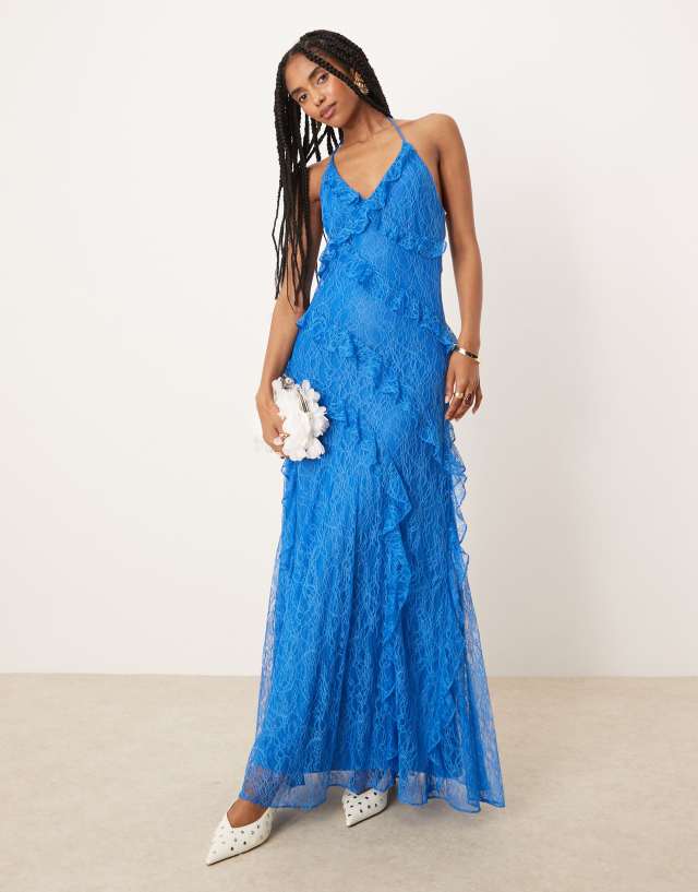forever 21 blue lace dress New ruffle maxi in cobalt 26 💐🥳 #hijabstyle #birthdaygirl silhouette:Mermaid offering comfort and easy Color:White/ Pink