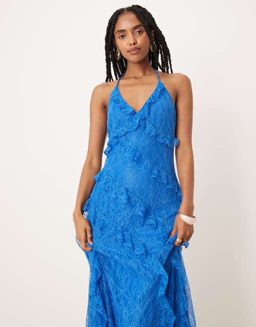 Forever New lace ruffle maxi dress in cobalt | ASOS