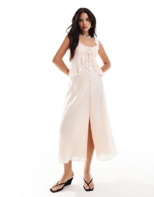 Forever New Forever New lace trim button up maxi dress in blush-Pink