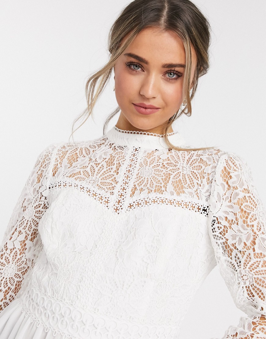 Forever New lace yoke peplum top in ivory-White