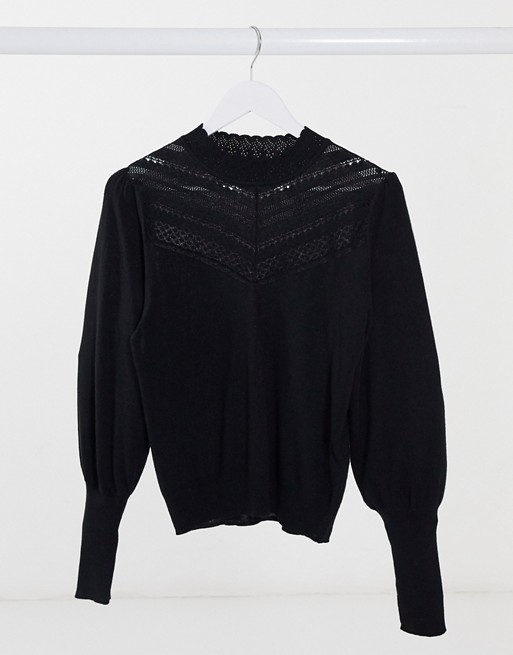 Forever New lace yolk balloon sleeve jumper in black