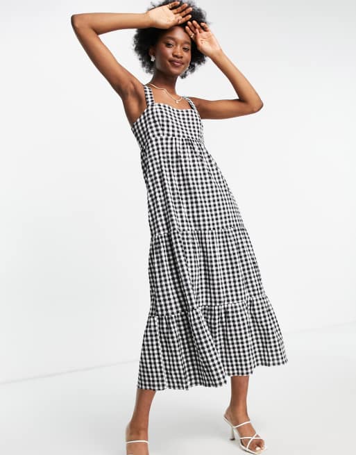 Forever New - Lagdelt smock-midikjole med firkantet hals og gingham-tern