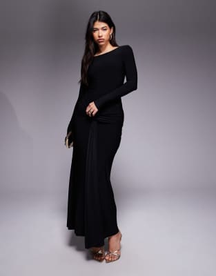 Forever New - Langärmliges, drapiertes Maxikleid in Schwarz